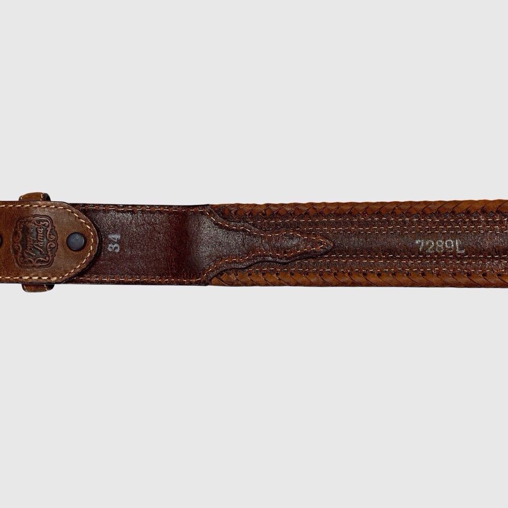 Tony Lama Leather Belt Men's Sz 34 Western Badlands Horsehair Ribbon Inlay Brown - Picture 9 of 12